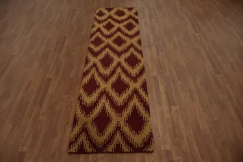 Rich Burgundy Red Runner Rug with Geometric Design 3x10