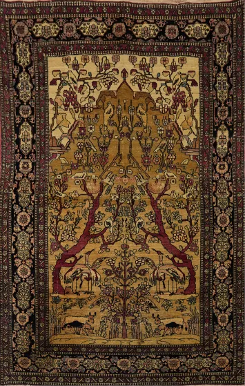 Pre-1900 Vegetable Dye Kerman Ravar Persian Rug 4x7