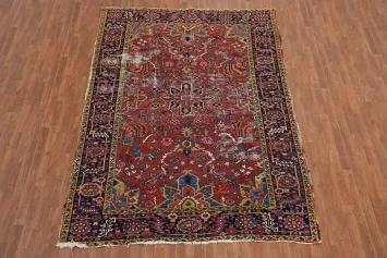Pre-1900 Vegetable Dye Heriz Serapi Persian Area Rug 7x10