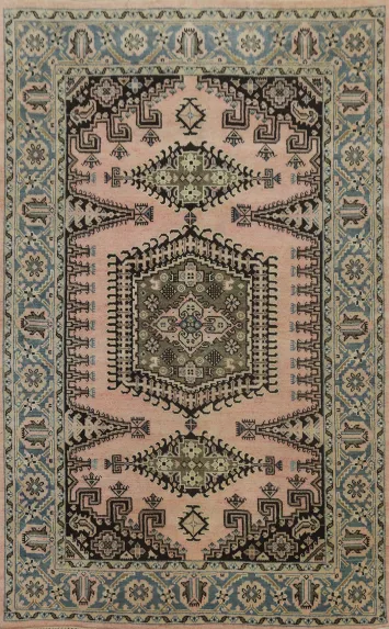 Pink Geometric Viss Indian Area Rug 6x9