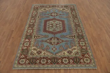 Light Blue Geometric Viss Indian Area Rug 6x9