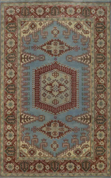 Light Blue Geometric Viss Indian Area Rug 6x9
