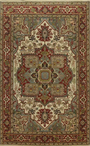 Geometric Wool Heriz Serapi Indian Area Rug 6x9