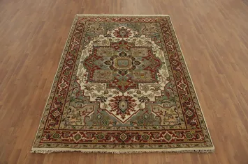 Geometric Wool Heriz Serapi Indian Area Rug 6x9