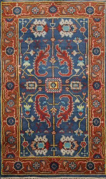 Handmade Blue Oushak Indian Rug 3x5