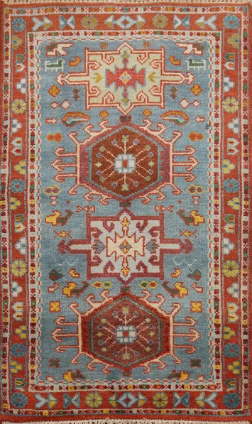 Blue Geometric Kazak Indian Rug 3x5