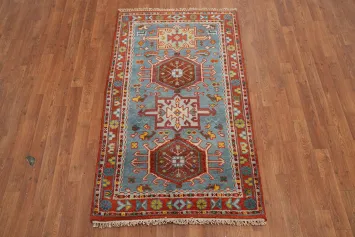 Blue Geometric Kazak Indian Rug 3x5