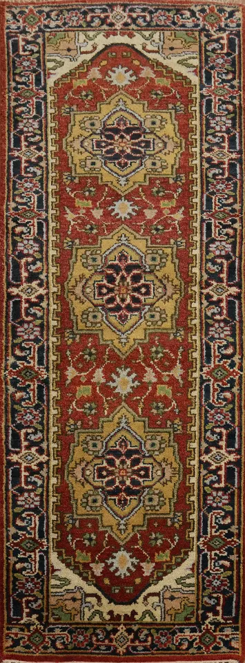 Geometric Heriz Serapi Indian Runner Rug 3x8