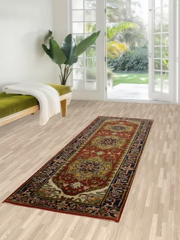 Geometric Heriz Serapi Indian Runner Rug 3x8