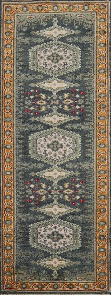 Geometric Wool Viss Indian Runner Rug 3x8