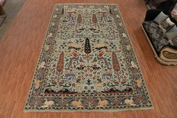Hunting Design Aqua Ziegler Indian Large Rug 12x20