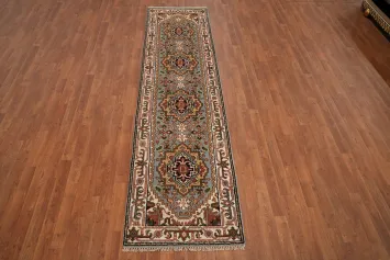 Geometric Heriz Serapi Indian Runner Rug 3x10