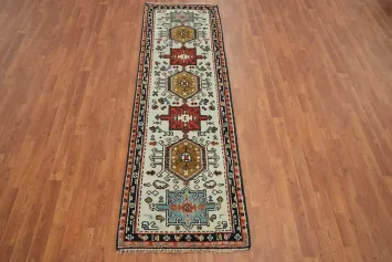 Geometric Wool Kazak Indian Runner Rug 3x8