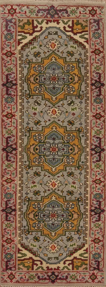Geometric Heriz Serapi Indian Runner Rug 3x8