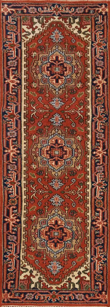 Geometric Heriz Serapi Indian Runner Rug 3x8