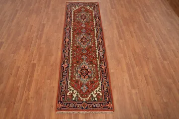 Geometric Heriz Serapi Indian Runner Rug 3x8