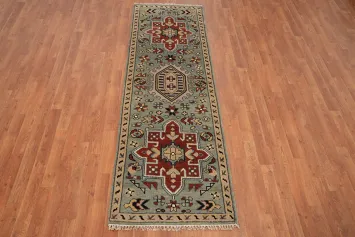 Geometric Wool Kazak Indian Runner Rug 3x8