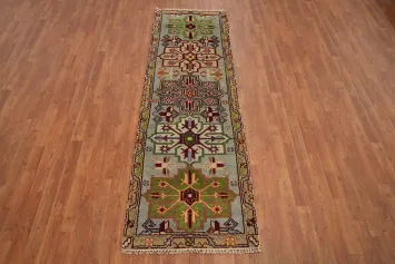 Geometric Wool Kazak Indian Runner Rug 3x8