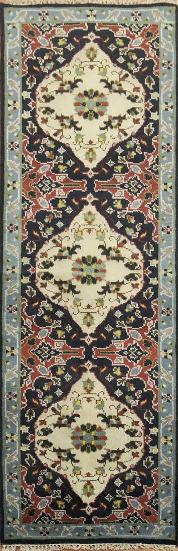 Navy Blue Traditional Runner Rug with Intricate Vintage Patterns 8' 0'' X 2' 7''