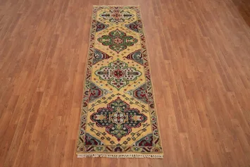 Handmade Wool Kazak Indian Runner Rug 3x8