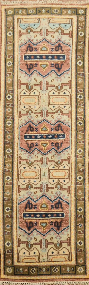 Elegant Geometric Patterns on Vintage Tribal Rug Runner 8' 0'' X 2' 6''
