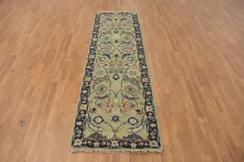 Floral Green Oushak Indian Runner Rug 3x8