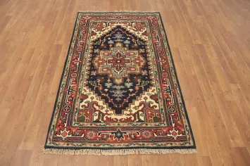 Dark Blue Geometric Heriz Serapi Indian Rug 3x5