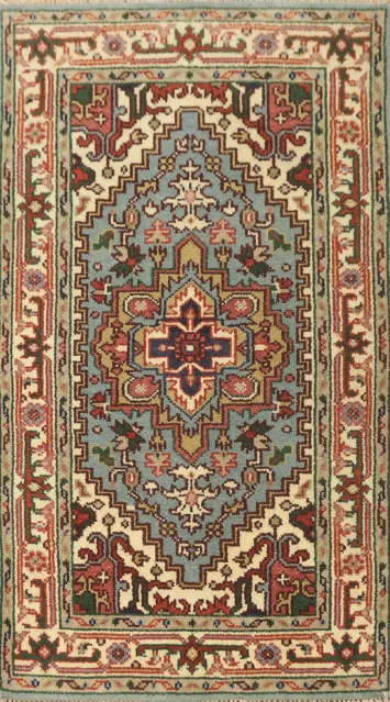 Light Blue Handmade Heriz Serapi Indian Rug 3x5