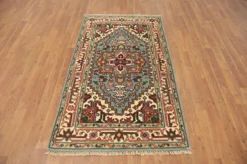 Light Blue Handmade Heriz Serapi Indian Rug 3x5