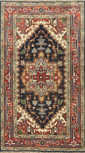 Dark Blue Handmade Heriz Serapi Indian Rug 3x5