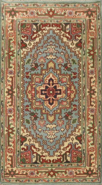 Light Blue Geometric Heriz Serapi Indian Rug 3x5