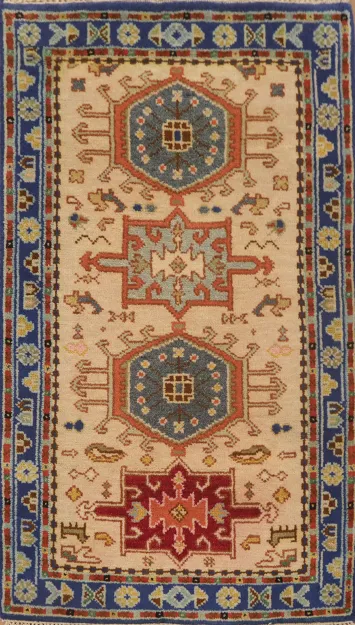 Geometric Wool Handmade Kazak Indian Rug 3x5