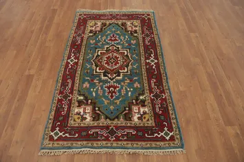 Teal Geometric Heriz Serapi Indian Rug 3x5