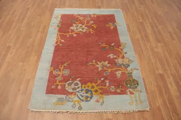 Handmade Wool Art Deco Indian Rug 4x6