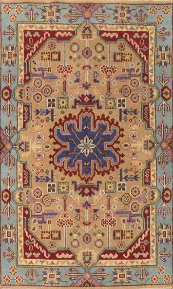Geometric Wool Kazak Indian Rug 4x6