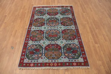 Blue Geometric Kazak Indian Rug 4x6