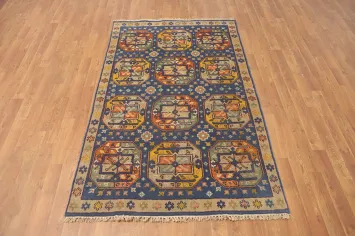 Blue Geometric Kazak Indian Rug 4x6