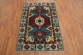 Geometric Blue Kazak Indian Rug 4x6