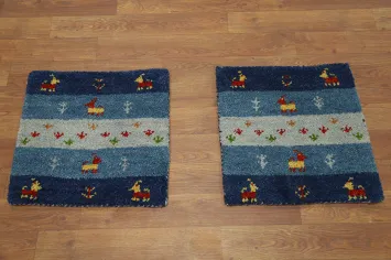Set of 2 Handmade Wool Gabbeh Accent Rug 1x1