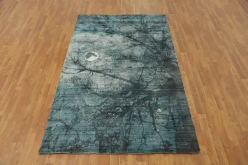 Nature Print Modern Abstract Indian Area Rug 5x8