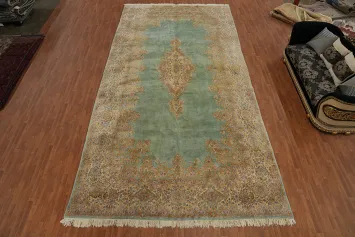 Vegetable Dye Green Kerman Persian Large Rug 11x21