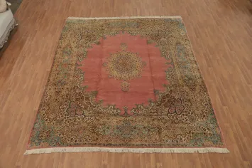 Vegetable Dye Pink Floral Kerman Persian Large Rug 11x12