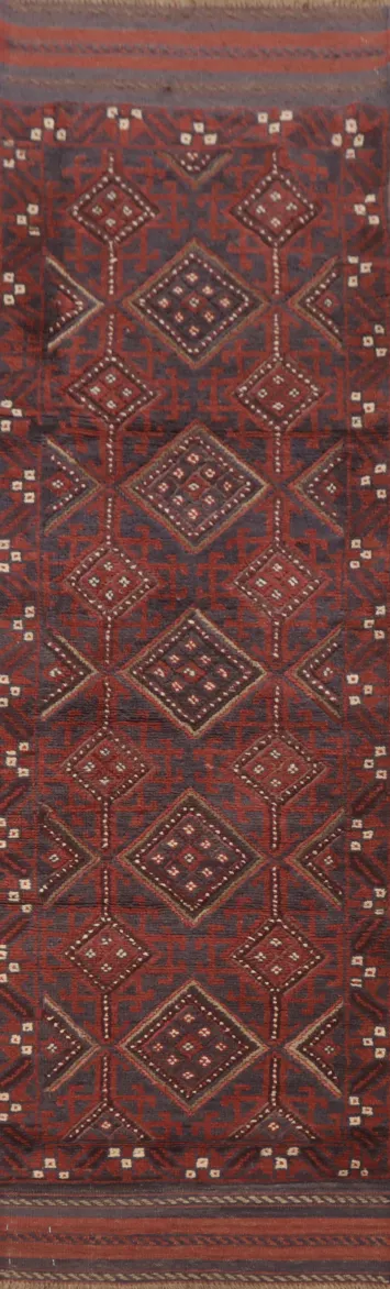 Geometric Wool Balouch Runner Rug 2x8