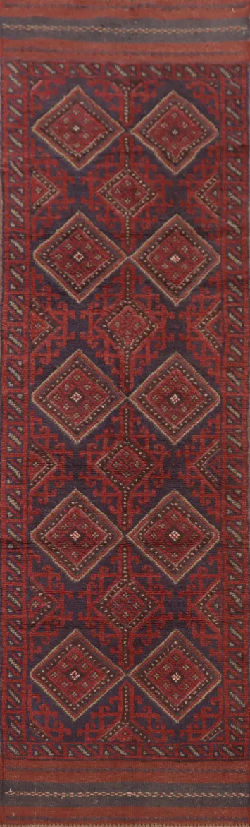 Geometric Wool Balouch Oriental Runner Rug 2x8