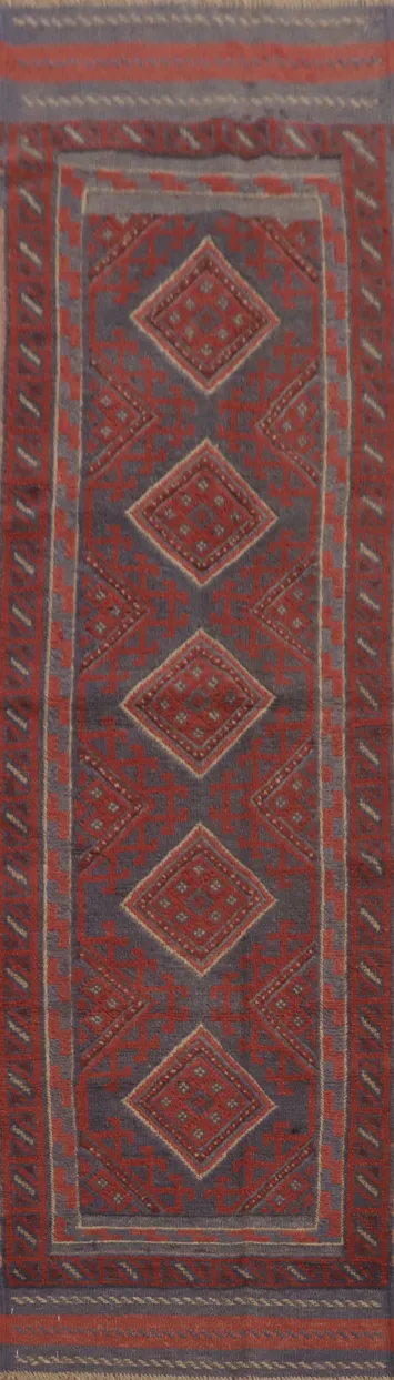 Geometric Wool Balouch Oriental Runner Rug 2x8