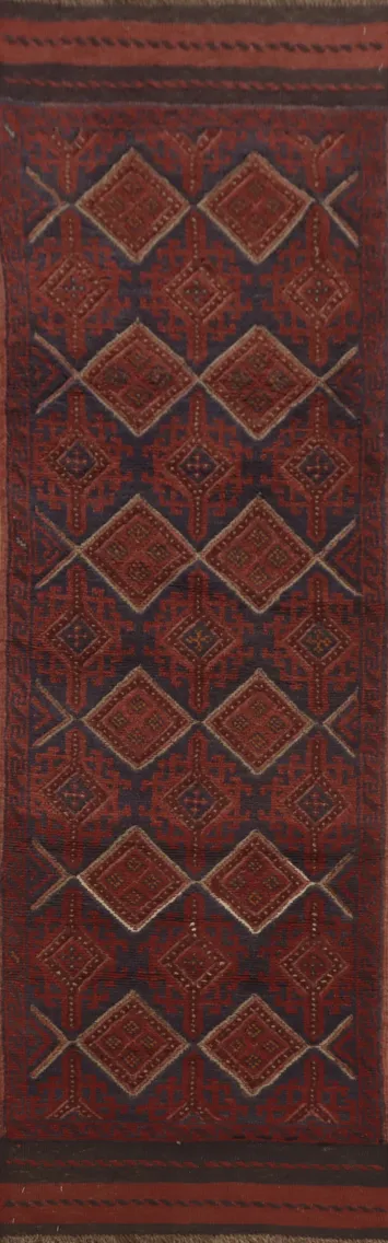 Geometric Wool Balouch Oriental Runner Rug 2x8