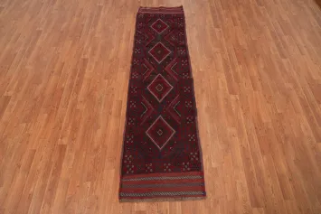 Geometric Red Balouch Wool Runner Rug 2x8