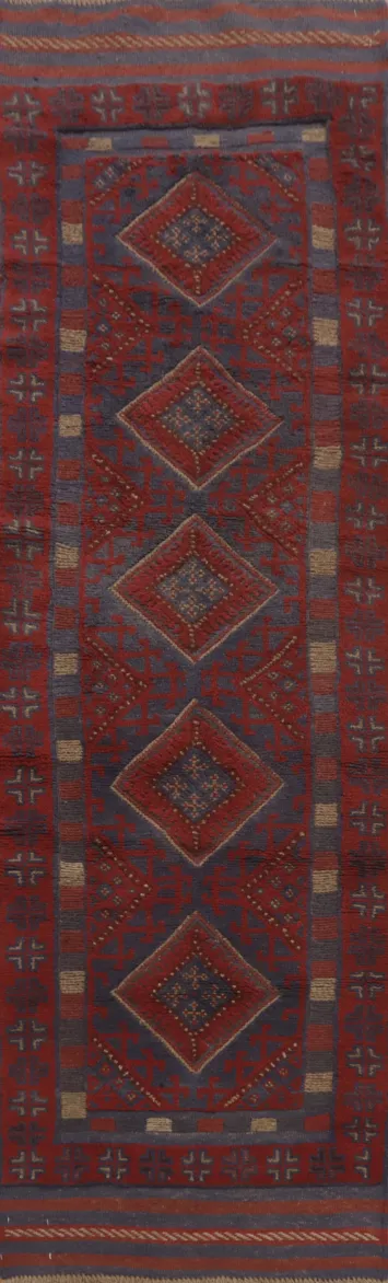 Geometric Wool Balouch Handmade Runner Rug 2x8