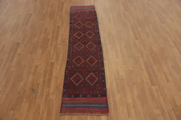 Red Wool Balouch Oriental Runner Rug 2x9