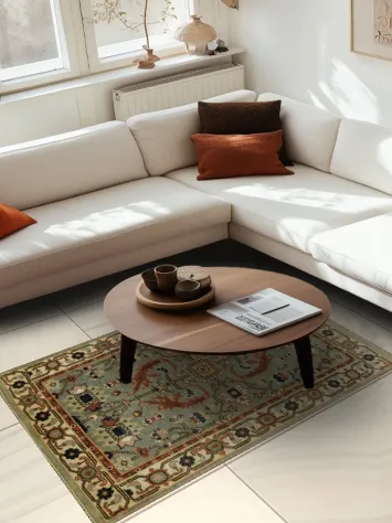 Hand-knotted Green Oushak wool rug 4x6